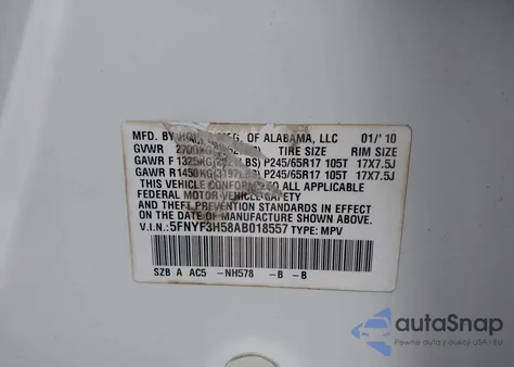 2010 Honda Pilot Ex-L from USA, damaged, VIN 5FNYF3H58AB018557